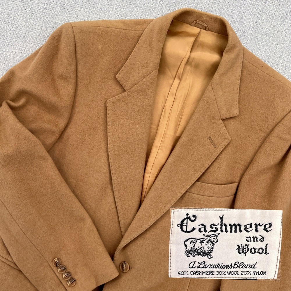 VTG 90s Black Diamond Cashmere Wool Blazer Sport Coat Men 40R Camel Ivy Luxury